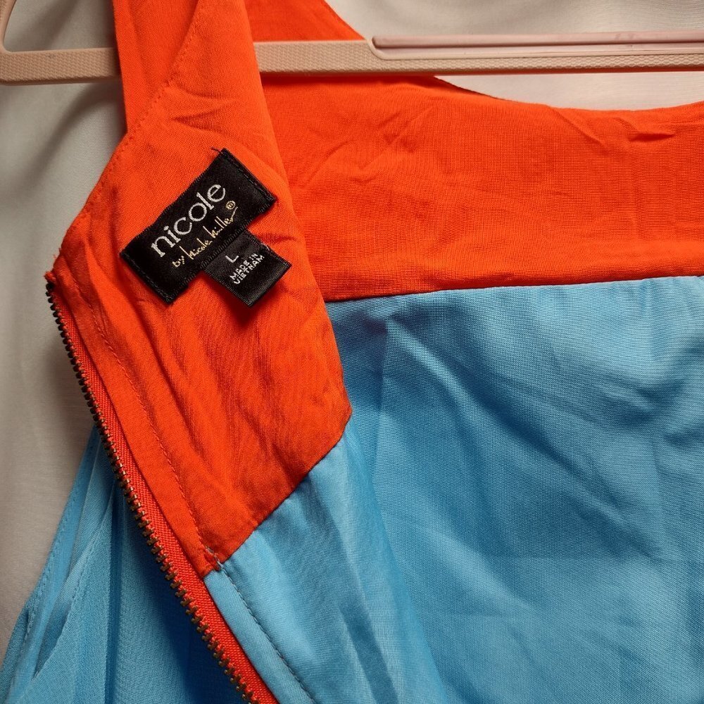 Nicole by Nicole Miller Orange And Blue Sleeveless High Neck Zipper Tank Top - Picture 7 of 9